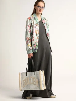 Cheap Golden Goose Bolsa California feminina East-West de couro prateado e inserções de lã Cor: prata