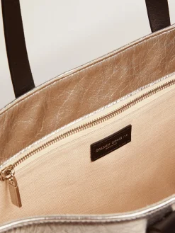 Cheap Golden Goose Bolsa California feminina East-West de couro prateado e inserções de lã Cor: prata