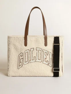 Cheap Golden Goose Bolsa California feminina East-West de pele sintética Cor: branco