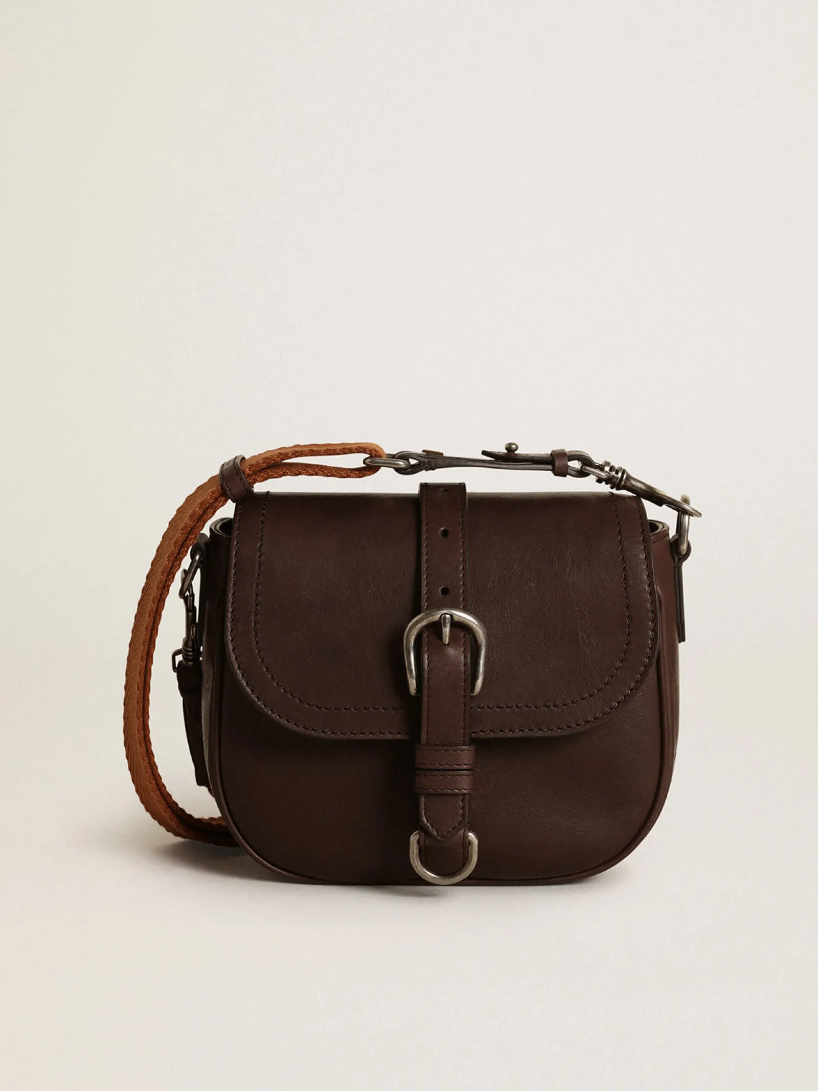 Discount Golden Goose Bolsa Francis feminina pequena de couro marrom escuro Cor: marrom-escuro