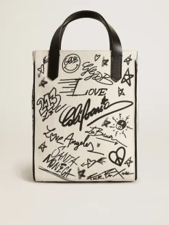 Hot Golden Goose Bolsa Mini California feminina de algodão branco com estampa preta Cor: branco