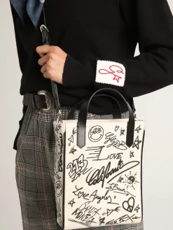 Hot Golden Goose Bolsa Mini California feminina de algodão branco com estampa preta Cor: branco