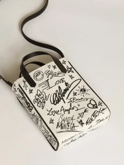 Hot Golden Goose Bolsa Mini California feminina de algodão branco com estampa preta Cor: branco