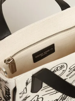 Hot Golden Goose Bolsa Mini California feminina de algodão branco com estampa preta Cor: branco