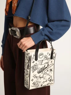 Hot Golden Goose Bolsa Mini California feminina de algodão branco com estampa preta Cor: branco