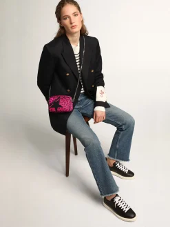 Best Sale Golden Goose Bolsa Mini Star de couro cavalinho com estampa de leopardo fúcsia e estrela de couro preta Cor: preto e fúcsia