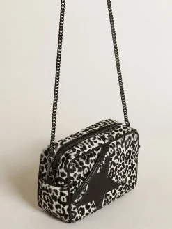 Clearance Golden Goose Bolsa Mini Star feminina de couro cavalinho leopardo preto e branco Cor: branco e preto