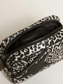 Clearance Golden Goose Bolsa Mini Star feminina de couro cavalinho leopardo preto e branco Cor: branco e preto