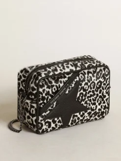 Clearance Golden Goose Bolsa Mini Star feminina de couro cavalinho leopardo preto e branco Cor: branco e preto