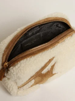 Store Golden Goose Bolsa Mini Star feminina de shearling bege com estrela de suede Cor: bege
