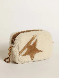 Store Golden Goose Bolsa Mini Star feminina de shearling bege com estrela de suede Cor: bege