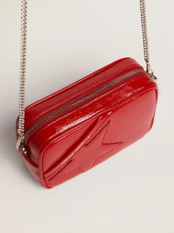 Best Golden Goose Bolsa Mini Star feminina de couro pintado vermelho com estrela tom sobre tom Cor: vermelho rubi