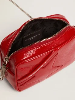 Best Golden Goose Bolsa Mini Star feminina de couro pintado vermelho com estrela tom sobre tom Cor: vermelho rubi
