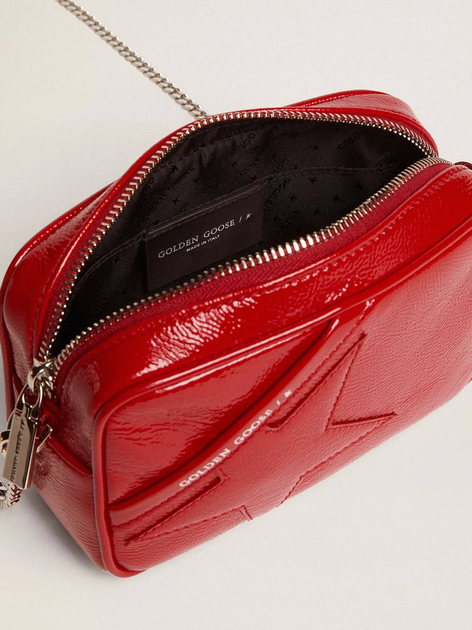 Best Golden Goose Bolsa Mini Star feminina de couro pintado vermelho com estrela tom sobre tom Cor: vermelho rubi