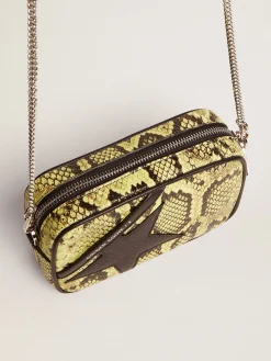 Best Sale Golden Goose Bolsa Mini Star feminina de couro verde-limão com estampa de píton e estrela preta Cor: preto e amarelo limão
