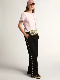 Best Sale Golden Goose Bolsa Mini Star feminina de couro verde-limão com estampa de píton e estrela preta Cor: preto e amarelo limão