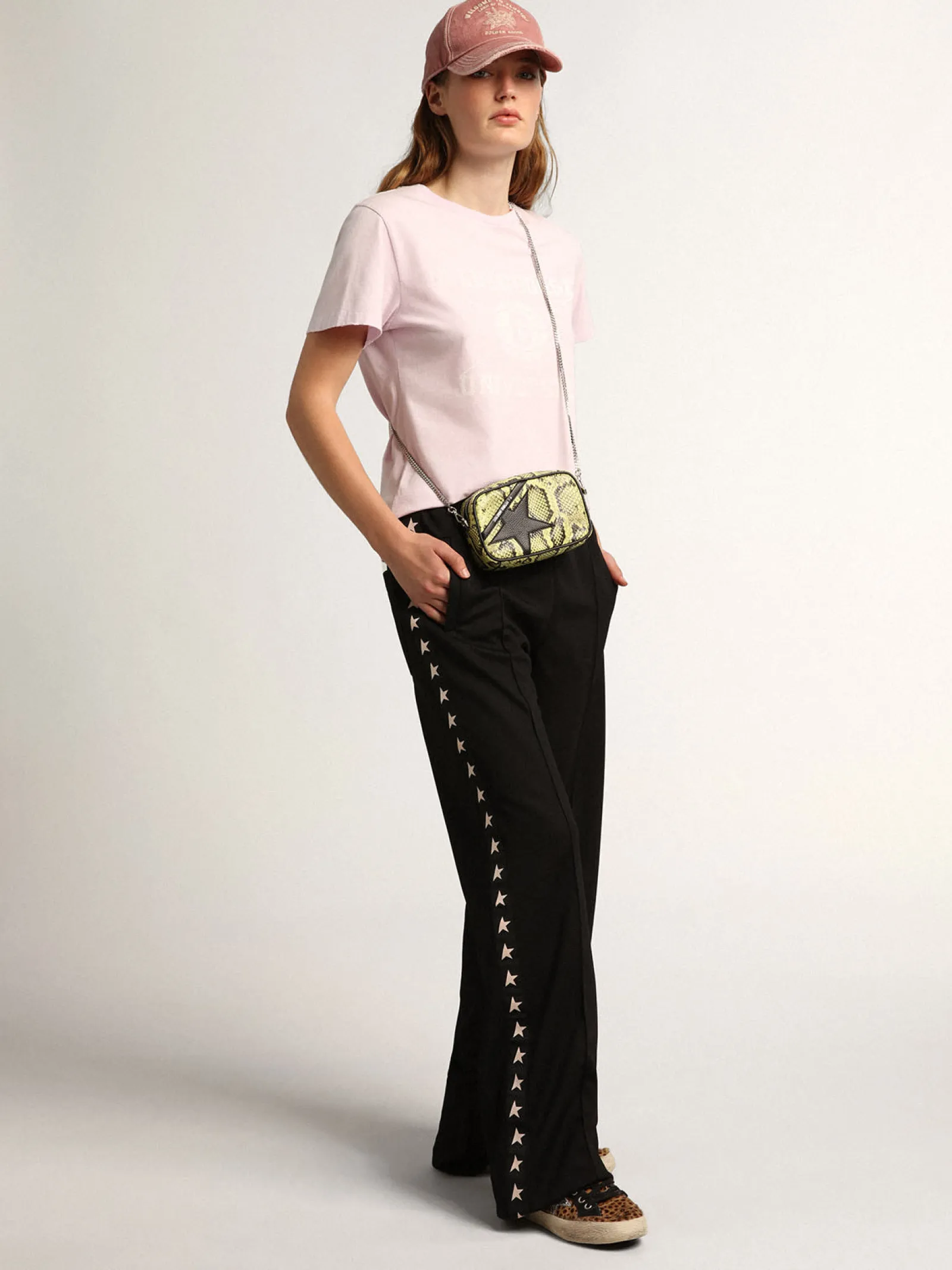 Best Sale Golden Goose Bolsa Mini Star feminina de couro verde-limão com estampa de píton e estrela preta Cor: preto e amarelo limão