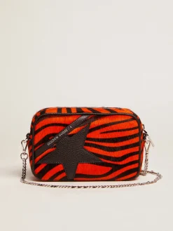 Discount Golden Goose Bolsa Mini Star feminina de couro cavalinho tigre laranja com estrela preta Cor: preto e laranja
