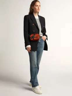 Discount Golden Goose Bolsa Mini Star feminina de couro cavalinho tigre laranja com estrela preta Cor: preto e laranja