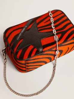 Discount Golden Goose Bolsa Mini Star feminina de couro cavalinho tigre laranja com estrela preta Cor: preto e laranja