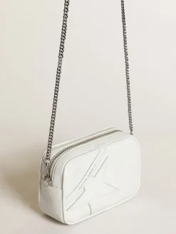 Best Sale Golden Goose Bolsa Mini Star feminina de couro brilhante branco com estrela tom sobre tom Cor: branco
