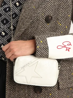 Best Sale Golden Goose Bolsa Mini Star feminina de couro brilhante branco com estrela tom sobre tom Cor: branco