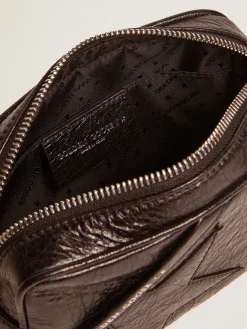 Cheap Golden Goose Bolsa Mini Star feminina de couro brilhante preto com estrela tom sobre tom Cor: preto