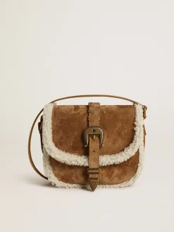 Flash Sale Golden Goose Bolsa Rodeo feminina de suede com detalhes de shearling Cor: marrom