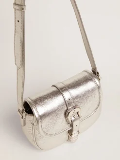 Best Golden Goose Bolsa Rodeo feminina pequena de couro metálico prateado Cor: prata