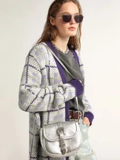 Best Golden Goose Bolsa Rodeo feminina pequena de couro metálico prateado Cor: prata