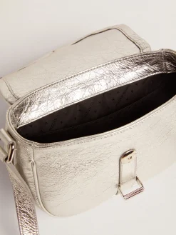 Best Golden Goose Bolsa Rodeo feminina pequena de couro metálico prateado Cor: prata