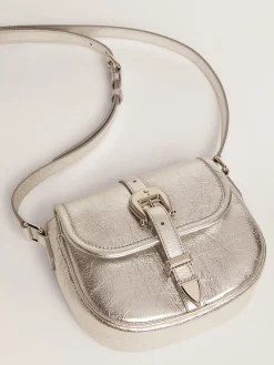 Best Golden Goose Bolsa Rodeo feminina pequena de couro metálico prateado Cor: prata