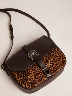 Cheap Golden Goose Bolsa Rodeo média de couro preto e cavalinho com estampa de leopardo Cor: preto