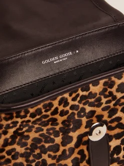 Online Golden Goose Bolsa Rodeo pequena de couro preto e couro cavalinho com estampa de leopardo Cor: preto