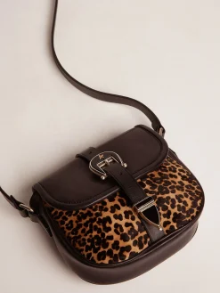 Online Golden Goose Bolsa Rodeo pequena de couro preto e couro cavalinho com estampa de leopardo Cor: preto