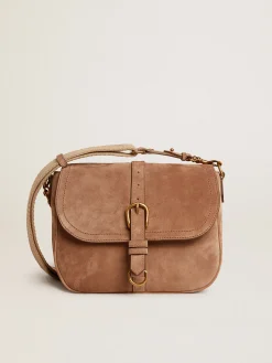Online Golden Goose Bolsa Sally média de suede cinza com fivela e alça de ombro em contraste Cor: cinza