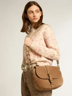 Online Golden Goose Bolsa Sally média de suede cinza com fivela e alça de ombro em contraste Cor: cinza