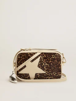 Fashion Golden Goose Bolsa Star branco leite com inserção de couro cavalinho com estampa de leopardo Material principal: 100% couro bovino