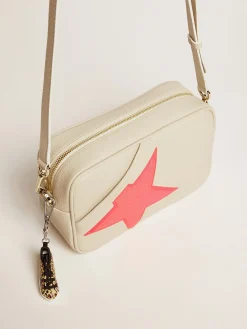 Flash Sale Golden Goose Bolsa Star branco leite de couro martelado, estrela fúcsia com glitter iridescente Couro martelado branco leite
