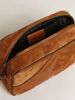 Discount Golden Goose Bolsa Star de suede cor tabaco com estrela de couro tom sobre tom Cor: tabaco
