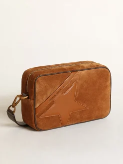 Discount Golden Goose Bolsa Star de suede cor tabaco com estrela de couro tom sobre tom Cor: tabaco