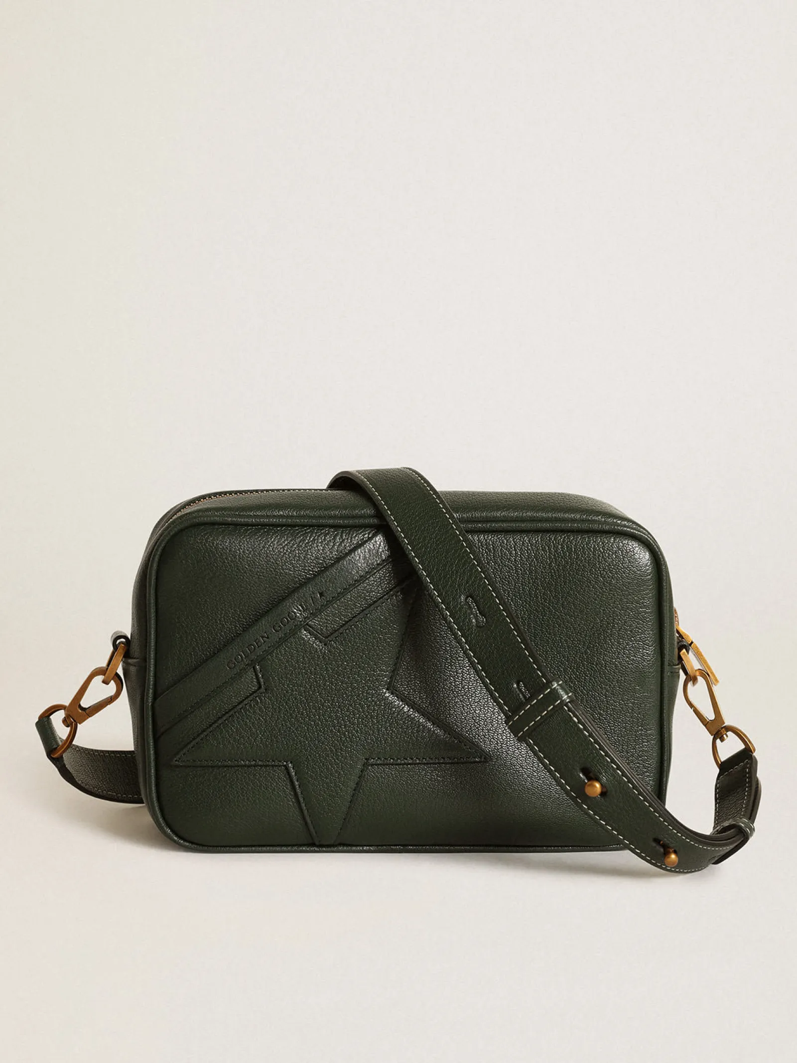 Clearance Golden Goose Bolsa Star feminina de couro verde-escuro com estrela tom sobre tom Cor: verde-escuro