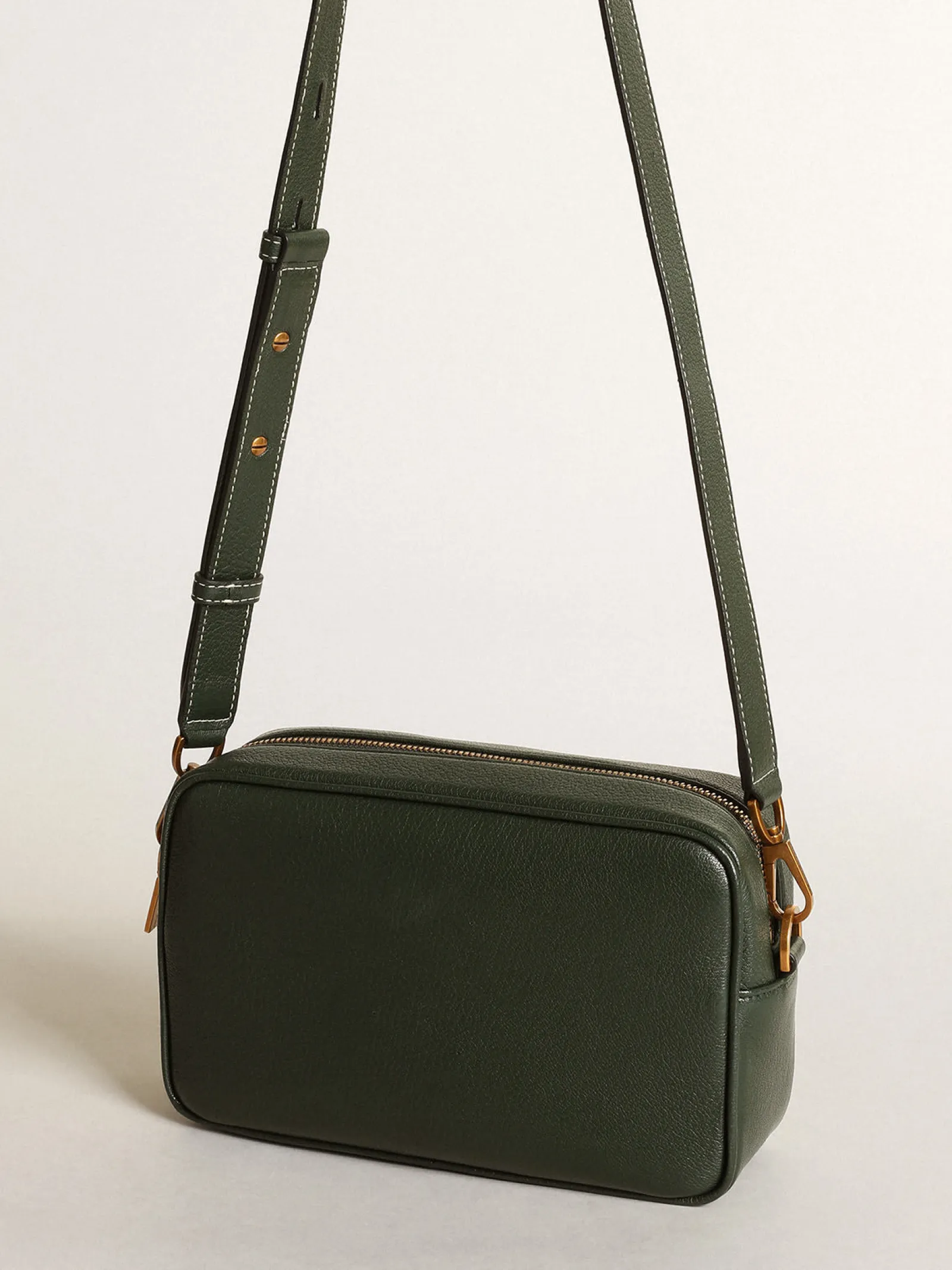 Clearance Golden Goose Bolsa Star feminina de couro verde-escuro com estrela tom sobre tom Cor: verde-escuro
