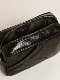 New Golden Goose Bolsa Star feminina de couro brilhante preto com estrela tom sobre tom Cor: preto