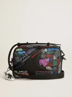 Discount Golden Goose Bolsa Star feminina de couro martelado preto com estampa multicolorida Cor: preto