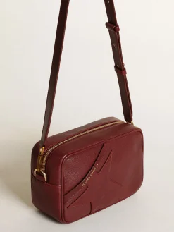Cheap Golden Goose Bolsa Star feminina de couro bordô com estrela tom sobre tom Cor: bordô