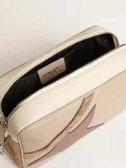 Cheap Golden Goose Bolsa Star feminina grande de couro martelado branco sujo Cor: branco sujo e cappuccino