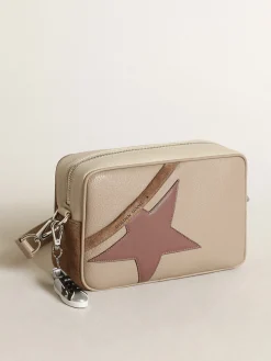 Cheap Golden Goose Bolsa Star feminina grande de couro martelado branco sujo Cor: branco sujo e cappuccino