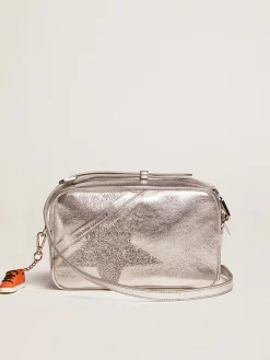 Online Golden Goose Bolsa Star prateada de couro metálico com estrela Swarovski Material principal: 94% couro caprino, 6% cristais