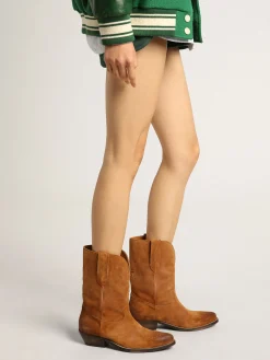 Cheap Golden Goose Bota de cano baixo feminina de suede cor tabaco com estrela embutida Cabedal de suede cor tabaco